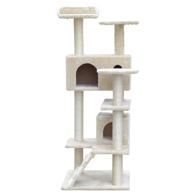 i.Pet Cat Tree 134cm Tower Scratching Post Scratcher Wood Condo House Bed Beige