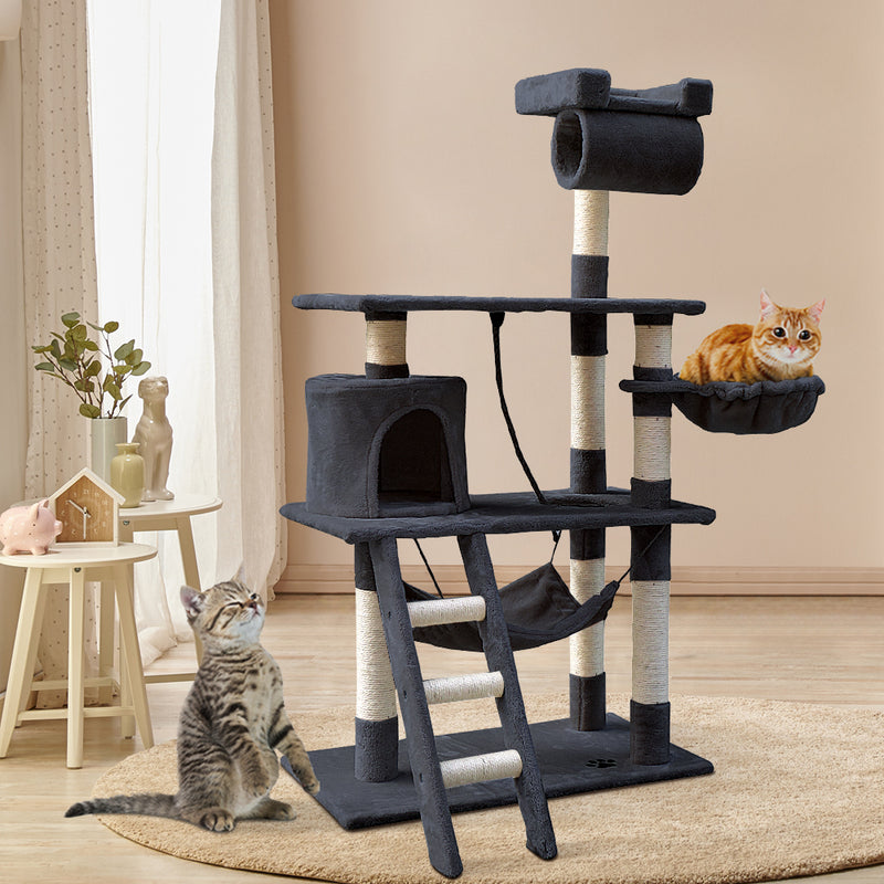 i.Pet Cat Tree 141cm Tower Scratching Post Scratcher Condo Wood House Bed Grey