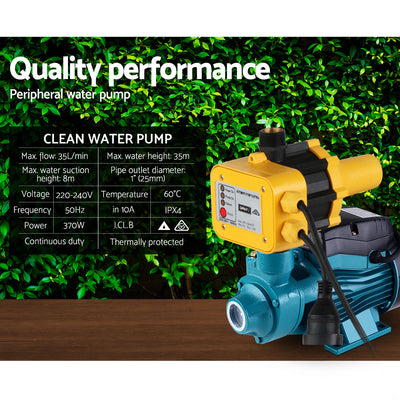 Giantz Peripheral Water Pump Garden Boiler Car Wash Electric Irrigation QB60 Yellow