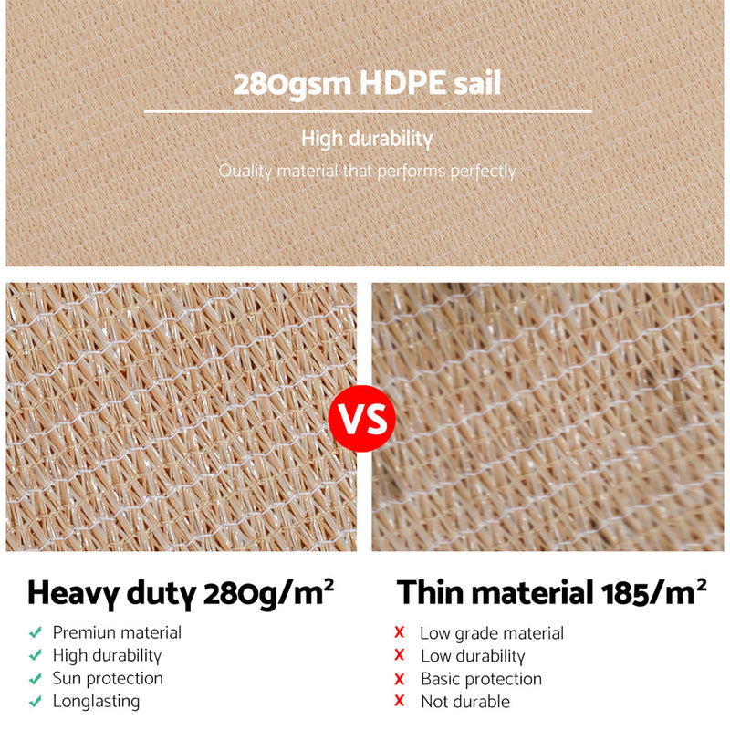 Instahut Shade Sail 2x4m Rectangle 280GSM 98% Sand Shade Cloth