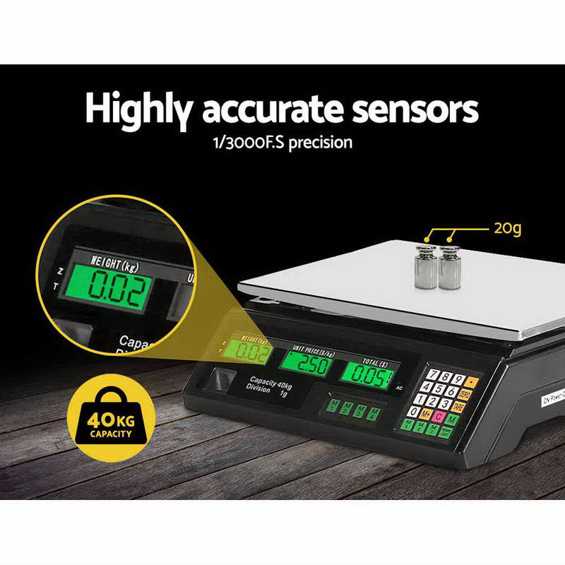 Emajin Scales Digital Kitchen 40KG Weighing Scales Platform Scales Black LCD
