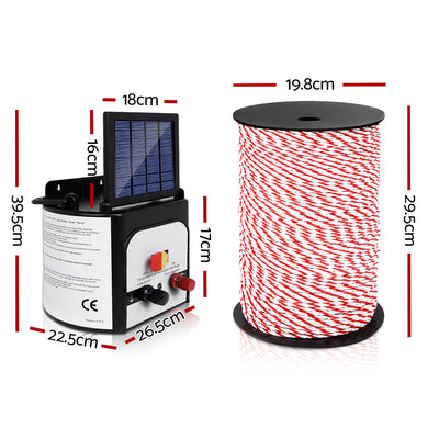 Giantz Fence Energiser 8KM Solar Powered Electric 500M Poly Rope