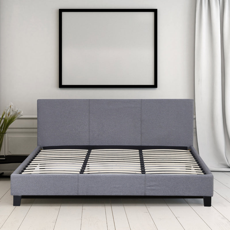 Milano Sienna Luxury Bed Frame Base And Headboard Solid Wood Padded Linen Fabric - Double - Grey
