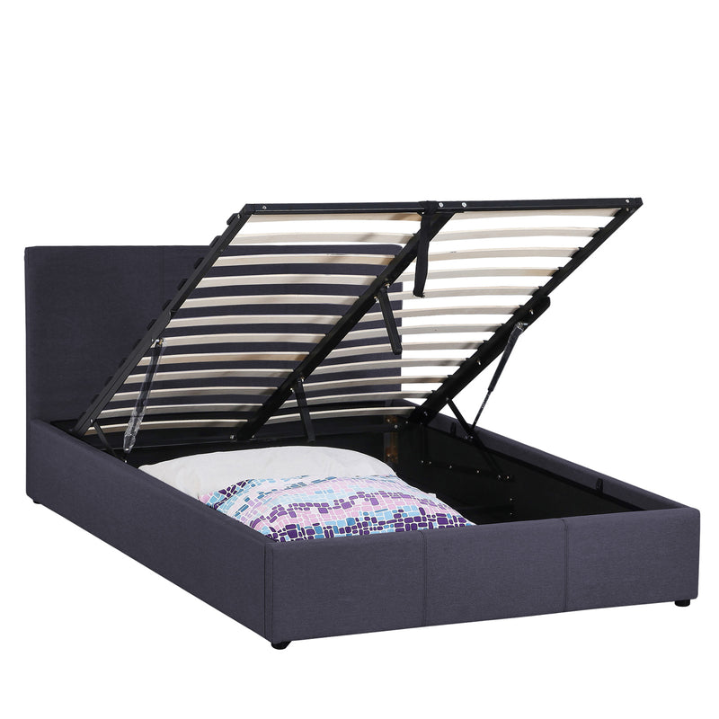 Milano Luxury Gas Lift Bed Frame Base And Headboard With Storage - King - Charcoal