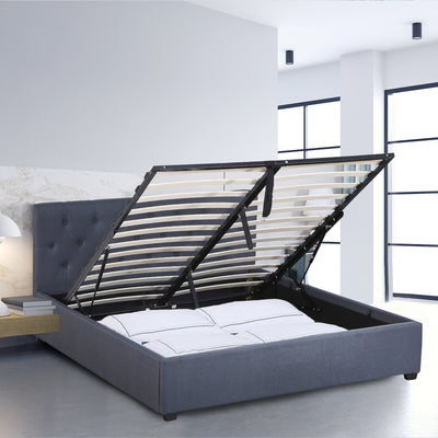 Milano Capri Luxury Gas Lift Bed Frame Base And Headboard With Storage - King Single - Charcoal