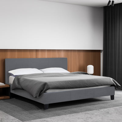 Milano Sienna Luxury Bed Frame Base And Headboard Solid Wood Padded Linen Fabric - Single - Grey