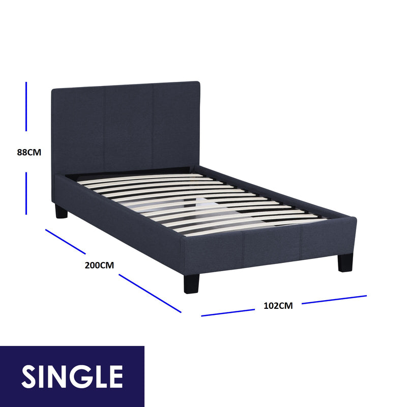 Milano Sienna Luxury Bed Frame Base And Headboard Solid Wood Padded Linen Fabric - Single - Charcoal