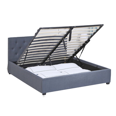Milano Capri Luxury Gas Lift Bed Frame Base And Headboard With Storage - Queen - Grey