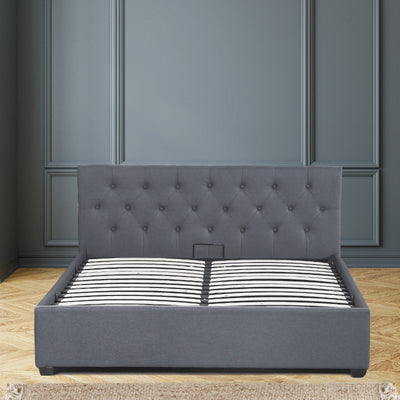 Milano Capri Luxury Gas Lift Bed Frame Base And Headboard With Storage - Queen - Grey
