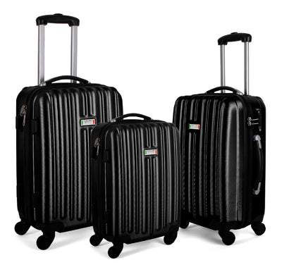 Milano Deluxe 3pc ABS Luggage Suitcase Luxury Hard Case Shockproof Travel Set - Black