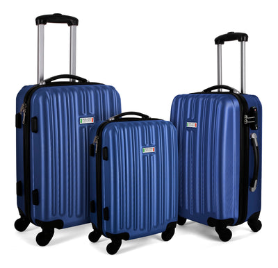Milano Deluxe 3pc ABS Luggage Suitcase Luxury Hard Case Shockproof Travel Set - Blue