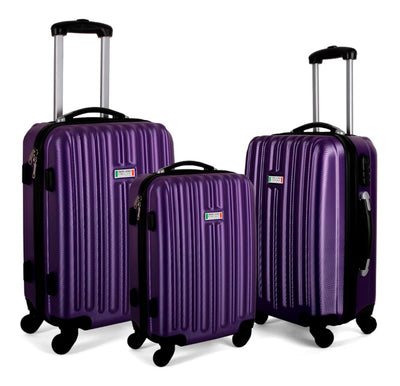 Milano Deluxe 3pc ABS Luggage Suitcase Luxury Hard Case Shockproof Travel Set - Purple