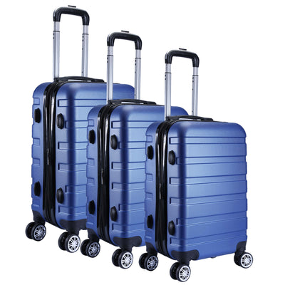 Milano XPander 3pc ABS Luggage Suitcase Luxury Hard Case Shockproof Travel Set - Blue