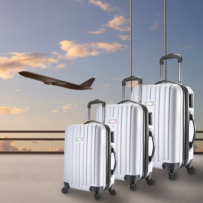 Milano Deluxe 3pc ABS Luggage Suitcase Luxury Hard Case Shockproof Travel Set - White