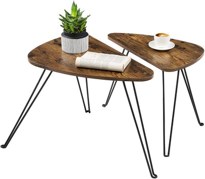 VASAGLE Nesting Table Triangle Rustic Brown and Black