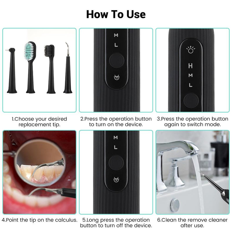 High Frequency Electric Ultrasonic Dental Tartar Plaque Calculus Tooth Remover Set Kits Cleaner with LED Screen Black