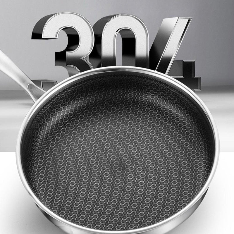 304 Stainless Steel Frying Pan Non-Stick Cooking Frypan Cookware 30cm Honeycomb Single Sided without lid