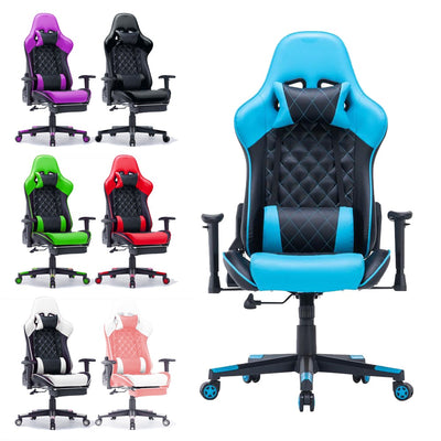 Gaming Chair Ergonomic Racing chair 165ԍ Reclining Gaming Seat 3D Armrest Footrest Black Blue