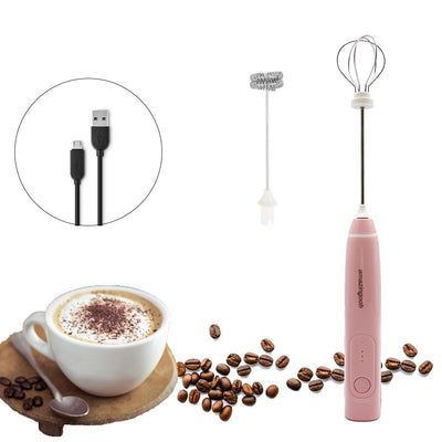 USB Charging Electric Egg Beater Milk Frother Handheld Drink Coffee Foamer AU with 2 Stainless Steel Whisks Pink