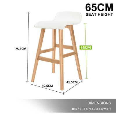 4X Wooden Bar Stool Dining Chair Leather SOPHIA 65cm WHITE