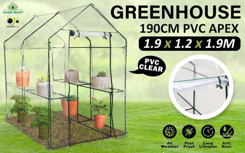Garden Greenhouse Walk-In Shed 1.9x1.2x1.9M PVC Apex