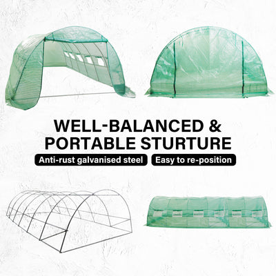 Greenhouse Walk-In Shed 6x3x2M PE Dome Hoop Tunnel Polytunnel