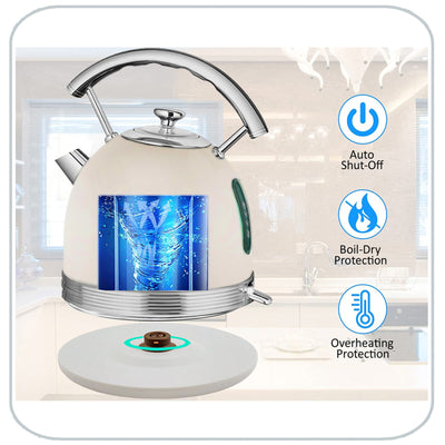 PHILEX Electric Kettle Water Boiler Stainless Steel Retro 1.7L OFF-WHITE