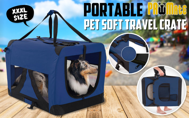 Portable Soft Dog Cage Crate Carrier XXXL BLUE