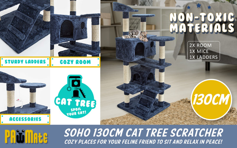 Cat Tree Multi Level Scratcher SOHO 130cm BLUE