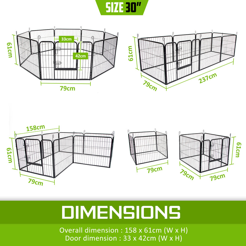 Pet Playpen Heavy Duty Foldable Dog Cage 8 Panel 31in with Cover