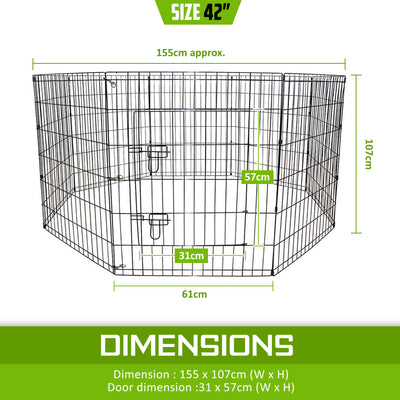 Pet Playpen Foldable Dog Cage 8 Panel 42in with Cover