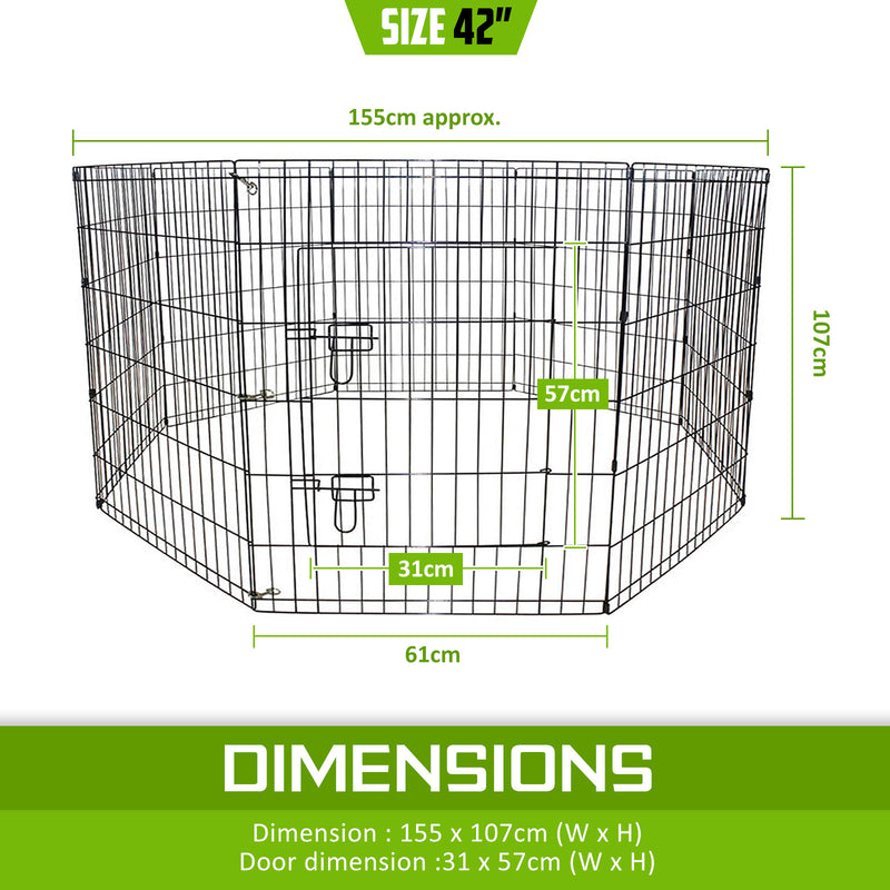 Pet Playpen Foldable Dog Cage 8 Panel 42in with Cover