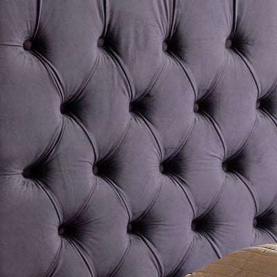 Queen Size Bedframe Velvet Upholstery Deep Grey Colour Tufted Headboard Deep Quilting