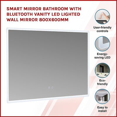 Smart Mirror Bathroom Vanity LED Lighted Wall Mirror 800x600mm